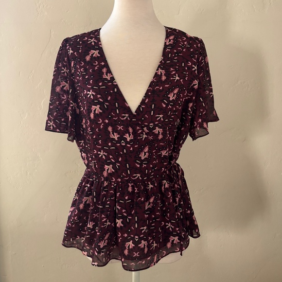 Georgette Flutter-Sleeve Peplum Top in Rich Paisley Small - Picture 4 of 12